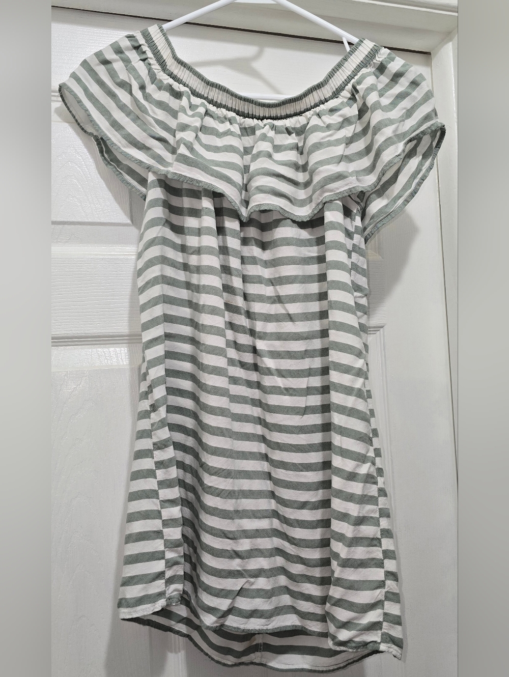 Forever 21 White & Sage Green Striped Top